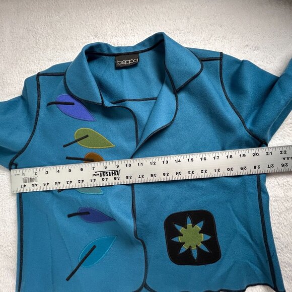 Vintage Beppa Womens Wearable Art Blue Leaf Appliqué Cropped Wool Jacket XS USA - Picture 6 of 7